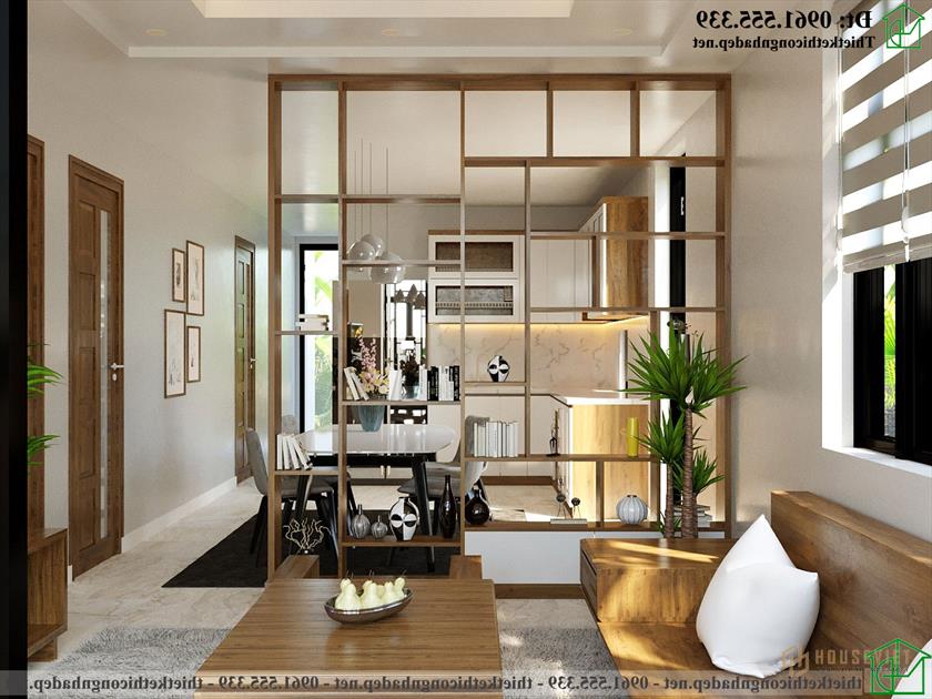 Mẫu thiết kế nội thất phòng khách nhà cấp 4 3 phòng ngủ đẹp NDNC4178