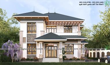 Mẫu biệt thự 2 tầng mái Nhật 14x14m ấn tượng NDBT2T156