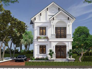 Toàn bộ phối cảnh + mặt bằng biệt thự 2 tầng 4 phòng ngủ đơn giản