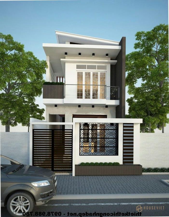 Mẫu thiết kế nhà 2 tầng mái xéo đẹp độc đáo