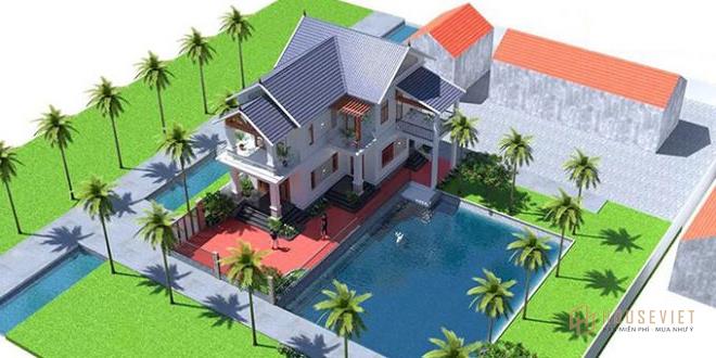 Mẫu biệt thự mái thái có bể bơi hiện đại