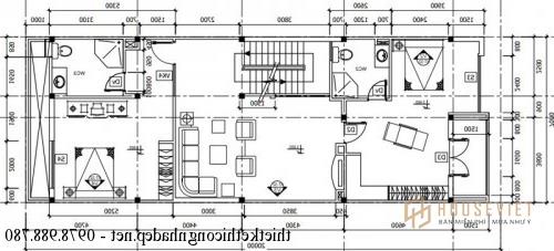 Mặt bằng tầng 2 nhà phố 4 tầng 7x20m