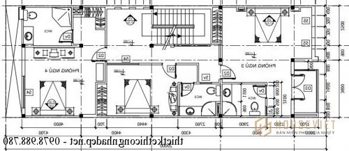 Mặt bằng tầng 3 nhà phố 4 tầng 7x20m