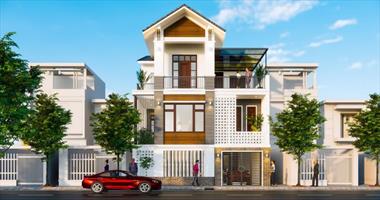 Mẫu nhà phố 3 tầng 4 phòng ngủ mái thái mặt tiền 7,5m