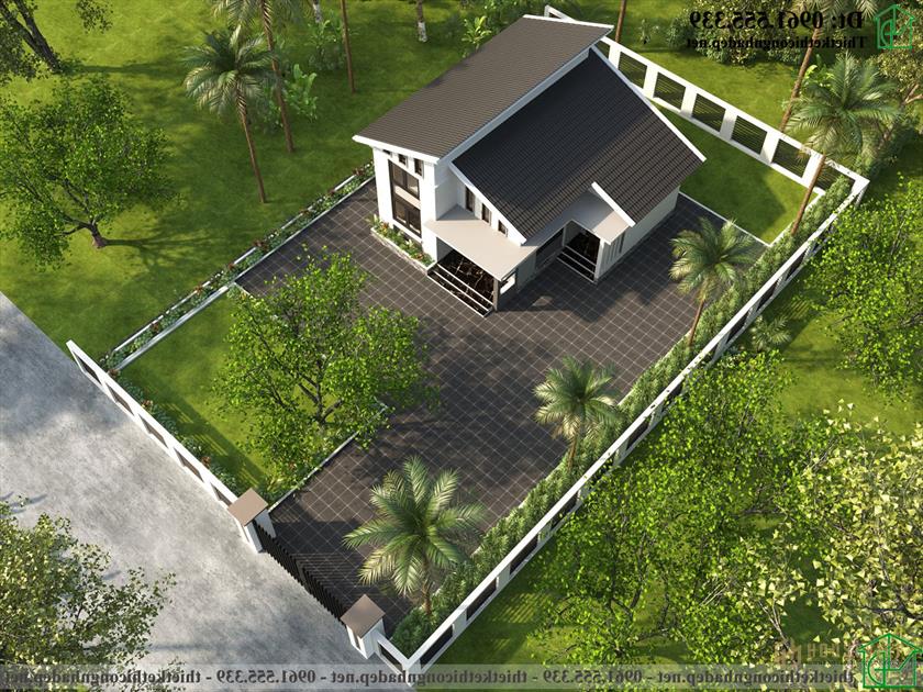 Phối cảnh tổng thể mẫu nhà cấp 4 gác lửng đẹp NDNC4181