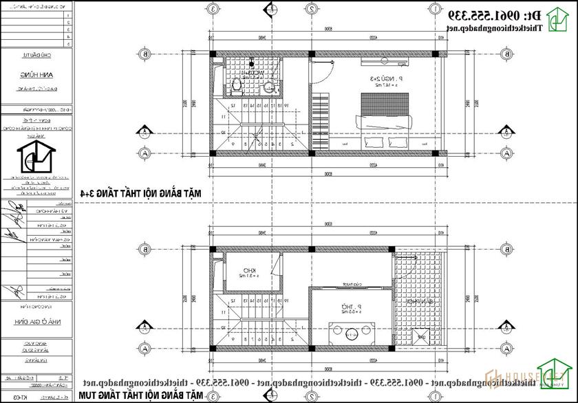 Mặt bằng tầng 3 và tầng 4 nhà phố 4 tầng NDNP4T17