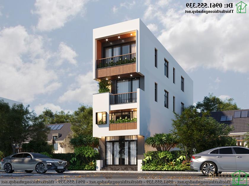 Mẫu thiết kế nhà phố 3 tầng có gác lửng đẹp 4,5x20m NDNP3T69