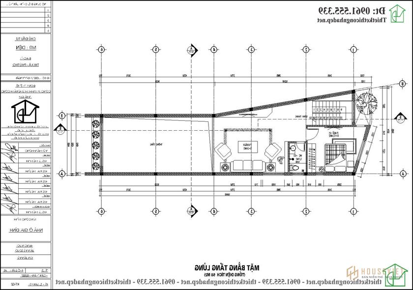 Mặt bằng tầng lửng mẫu thiết kế nhà phố 3 tầng có gác lửng 4,5x20m tại Phú Thọ NDNP3T69