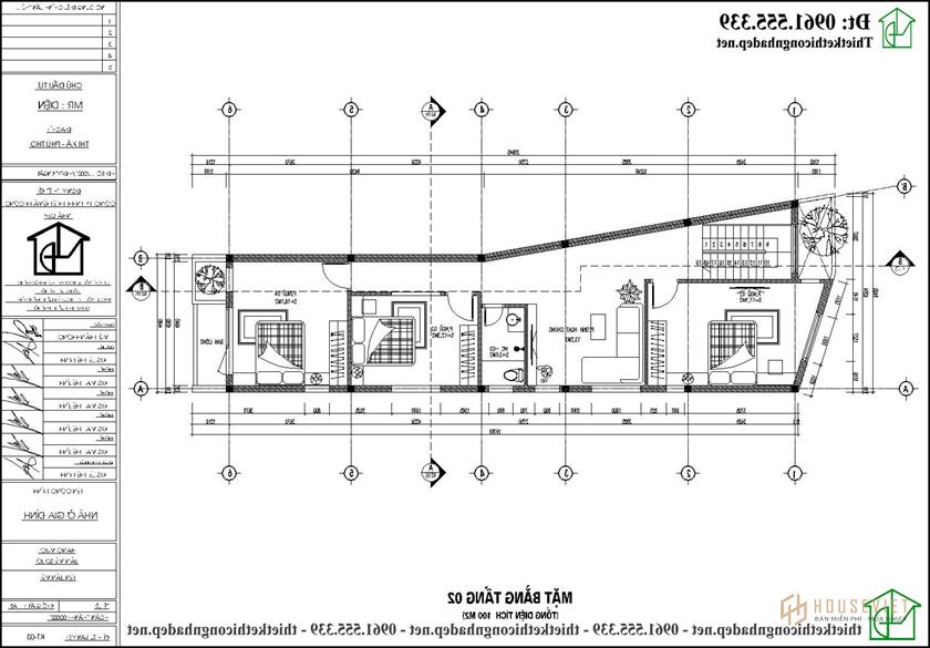 Mặt bằng tầng 2 mẫu thiết kế nhà phố 3 tầng có gác lửng 4,5x20m tại Phú Thọ NDNP3T69