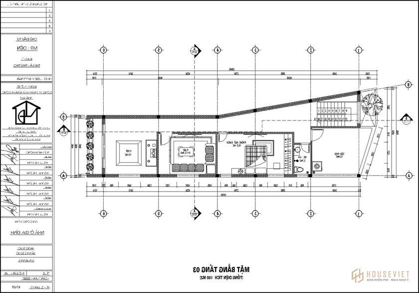 Mặt bằng tầng 3 mẫu thiết kế nhà phố 3 tầng có gác lửng 4,5x20m tại Phú Thọ NDNP3T69