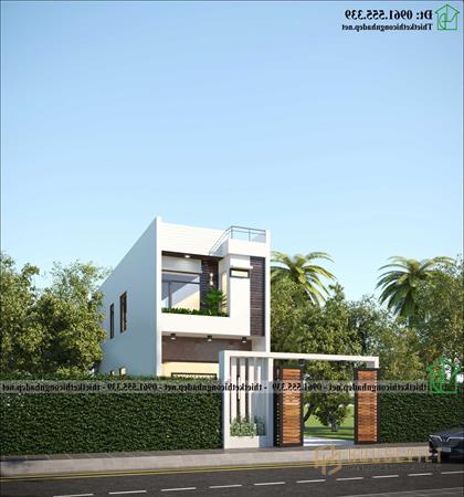 Mẫu nhà ống 2 tầng hiện đại mái bằng NDNP2T34