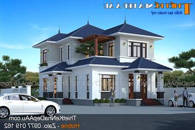 Mẫu biệt thự mái thái 130m2 kiểu Nhật thiết kế 4 phòng ngủ đẹp tiện nghi