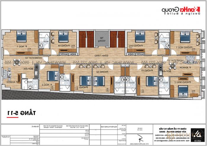 Mẫu thiết kế khách sạn tân cổ điển 3 sao mới nhất tại Phú Quốc (Kiên Giang) - SH KS 0075 23 Mặt bằng tầng 5-11 khách sạn 3 sao tân cổ điển 11 tầng tại Phú Quốc