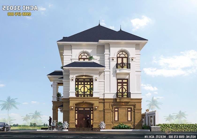 Mặt tiền mẫu nhà tân cổ điển 3 tầng sang trọng và ấn tượng
