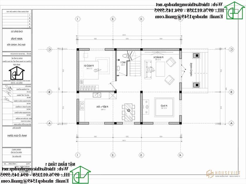 Mặt bằng nội thất tầng 1 NDBT2T89 