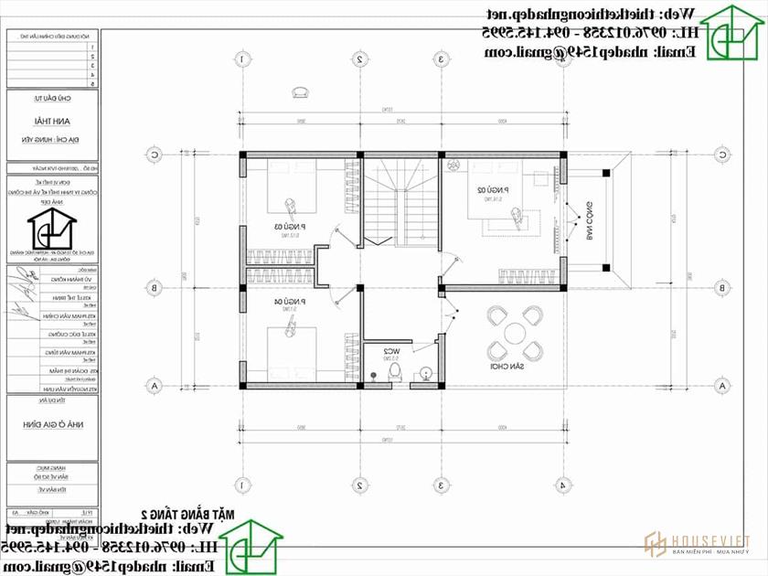 Mặt bằng nội thất tầng 2 NDBT2T89 