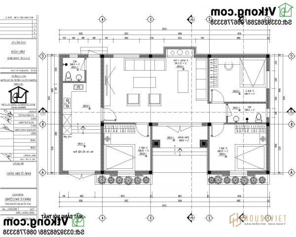 Mặt bằng công năng thiết kế nội thất mẫu nhà cấp 4 8x14m