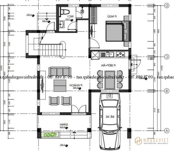 Nội thất phòng khách biệt thự 8x11m căn góc 3