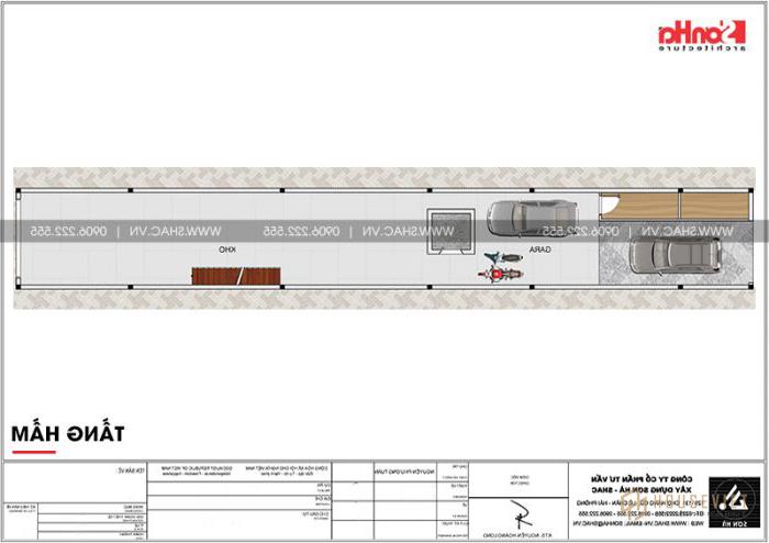 Bản vẽ mặt bằng tầng hầm nhà ống cổ điển diện tích 174,24m2 tại Sài Gòn 