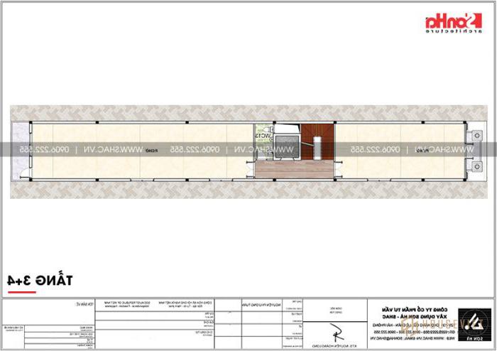 Bản vẽ mặt bằng tầng 3 và 4 mẫu nhà ống cổ điển diện tích 174,24m2 tại Sài Gòn 