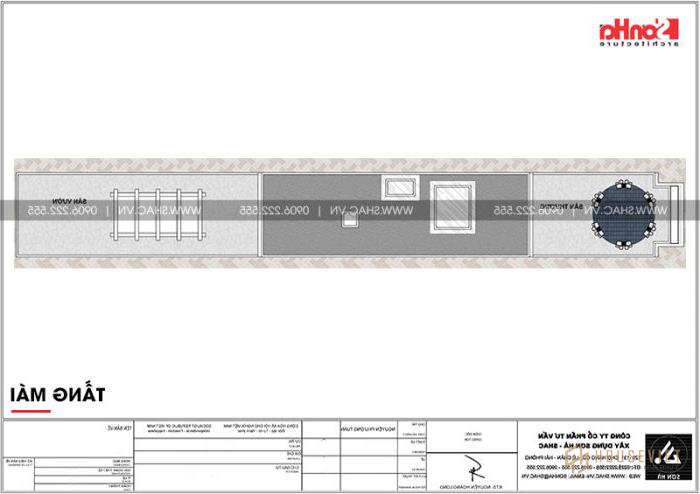 Bản vẽ mặt bằng nhà ống cổ điển mái thái diện tích 174,24m2 tại Sài Gòn