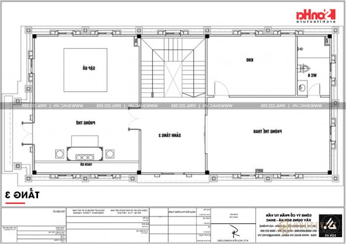 Mẫu biệt thự tân cổ điển 3 tầng mặt tiền rộng 10m tại Hà Nội - SH BTP 0132 7 Mặt bằng tầng 3 biệt thự tân cổ điển diện tích 231,9m2