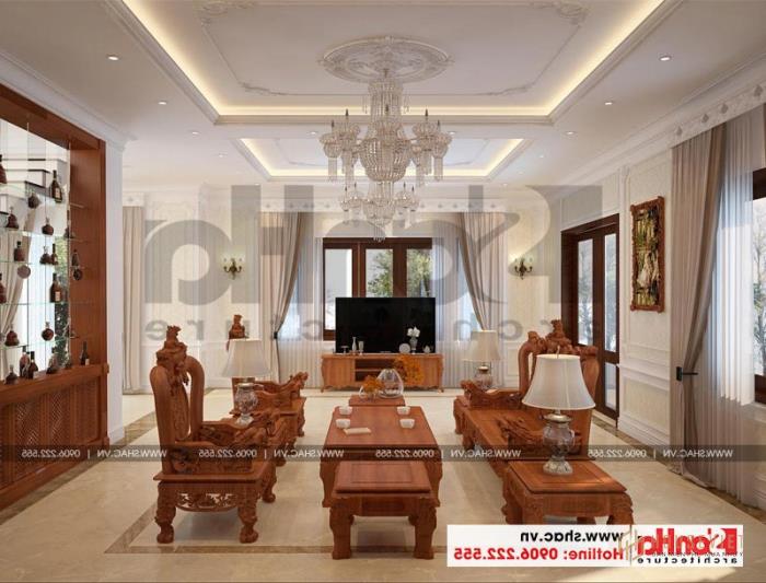 Mẫu biệt thự tân cổ điển 3 tầng mặt tiền rộng 10m tại Hà Nội - SH BTP 0132 9 Thiết kế nội thất phòng khách biệt thự tân cổ điển đẹp được bố trí thông thoáng