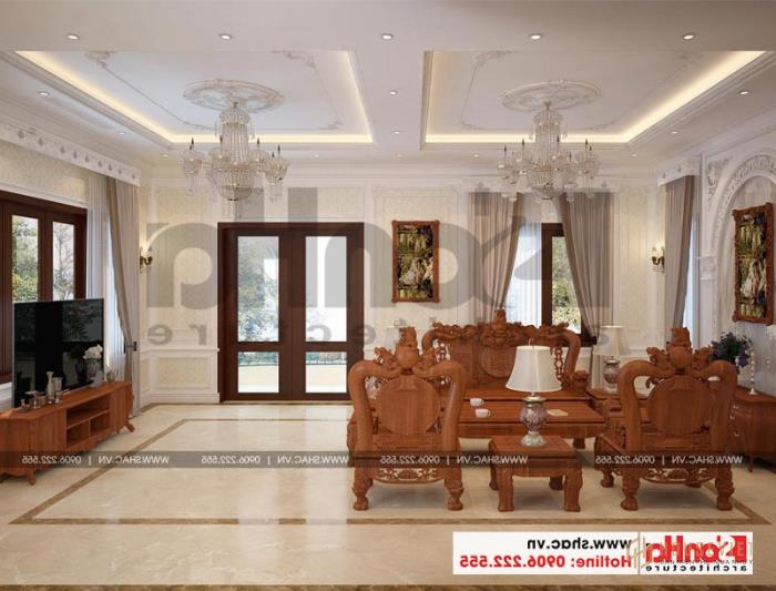 Mẫu biệt thự tân cổ điển 3 tầng mặt tiền rộng 10m tại Hà Nội - SH BTP 0132 10 Không gian phòng khách được tận dụng tối đa các điều kiện để lấy gió lấy sáng.
