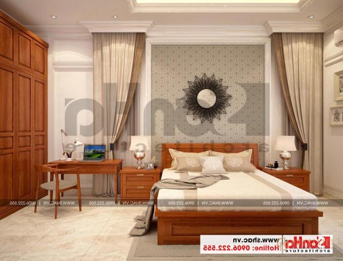 Mẫu biệt thự tân cổ điển 3 tầng mặt tiền rộng 10m tại Hà Nội - SH BTP 0132 13 Thiết kế nội thất phòng ngủ tân cổ điển cho biệt thự sang trọng