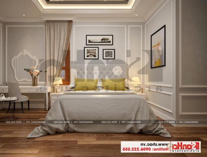 Mẫu biệt thự tân cổ điển 3 tầng mặt tiền rộng 10m tại Hà Nội - SH BTP 0132 17 Thêm một phương án thiết kế nội thất phòng ngủ đẹp với sàn gỗ công nghiệp