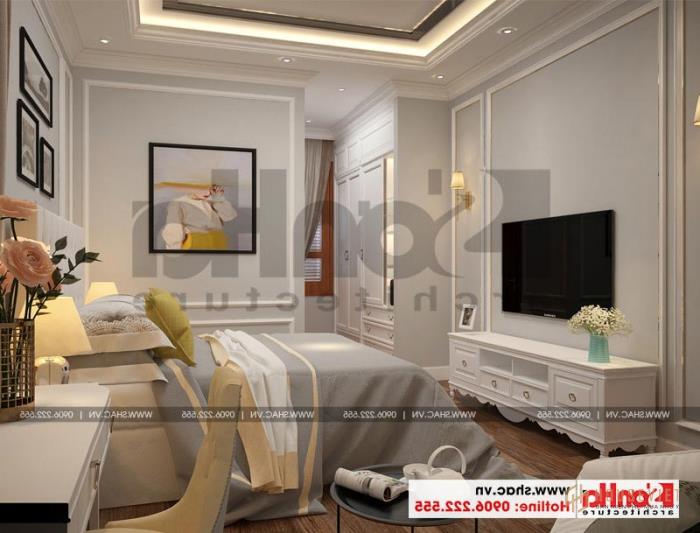 Mẫu biệt thự tân cổ điển 3 tầng mặt tiền rộng 10m tại Hà Nội - SH BTP 0132 18 Phong cách tân cổ điển khiến phòng ngủ biệt thự trở nên tinh tế và ấn tượng hơn