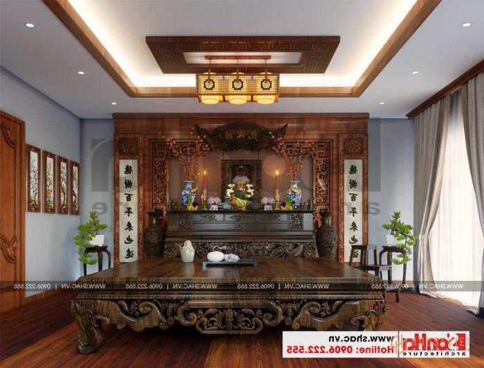 Mẫu biệt thự tân cổ điển 3 tầng mặt tiền rộng 10m tại Hà Nội - SH BTP 0132 23 Thiết kế nội thất phòng thờ biệt thự phong cách tân cổ điển