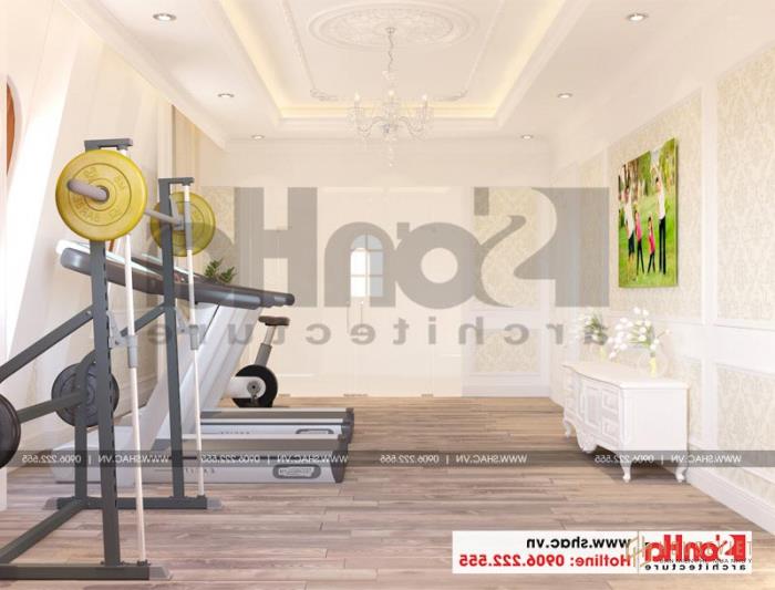 Mẫu biệt thự tân cổ điển 3 tầng mặt tiền rộng 10m tại Hà Nội - SH BTP 0132 24 Còn đây là mẫu thiết kế phòng tập thể thao tiện nghi cho biệt thự tân cổ điển Châu Âu
