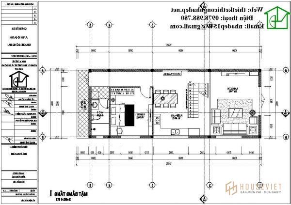 Bản vẽ mặt bằng tầng 1 nhà cấp 4 gác lửng NDNC456