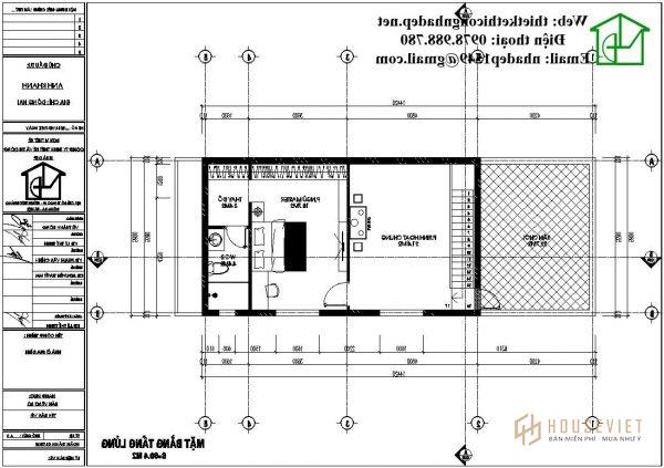 Bản vẽ mặt bằng tầng lửng của mẫu nhà cấp 4 gác lửng đẹp NDNC456