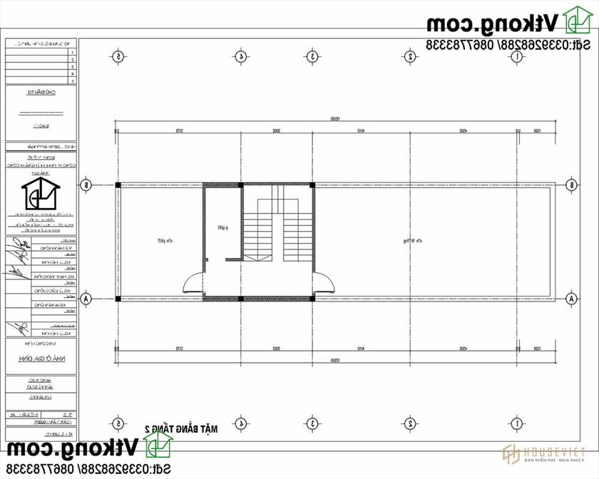 Mặt bằng nội thất tầng 3 mẫu nhà ống 3 tầng 5x17m