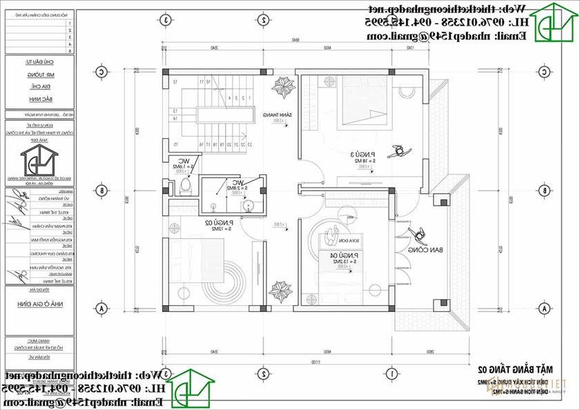 Mặt bằng bố trí nội thất tầng 2 NDBT3T19