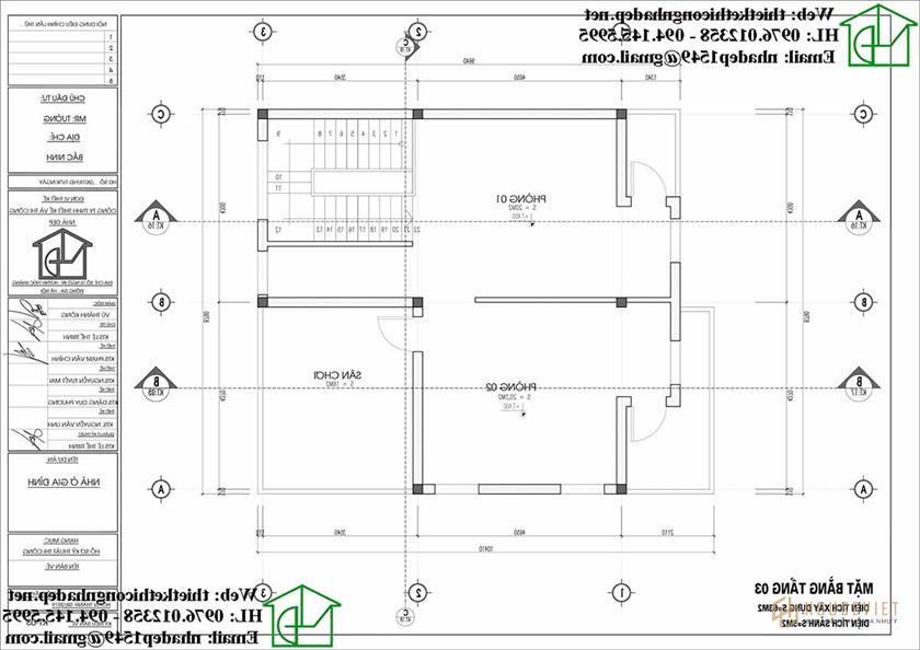 Mặt bằng bố trí nội thất tầng 3 NDBT3T19