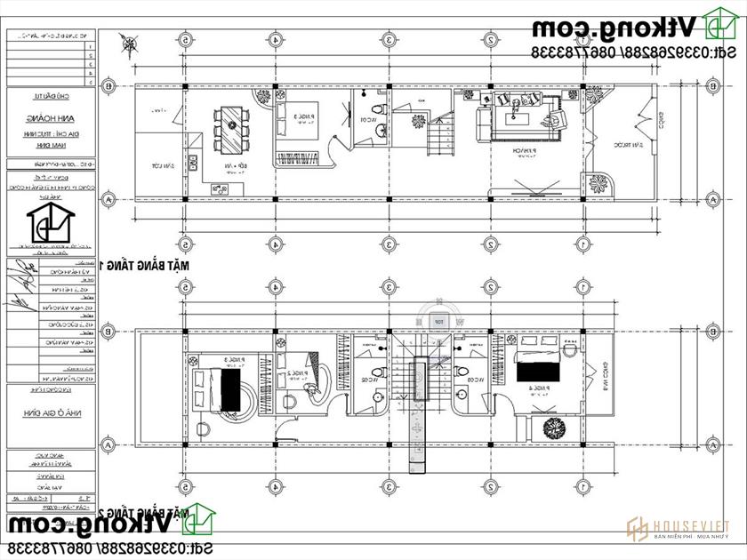     Mặt bằng nội thất tầng 1 tầng 2 nhà phố 3 tầng độc đáo