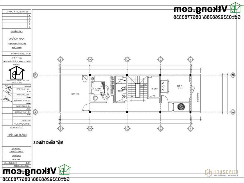     Mặt bằng nội thất tầng 3 nhà phố 3 tầng