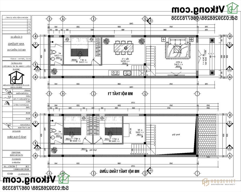 Mặt bằng công năng mẫu nhà cấp 4 5x17m 2 phòng ngủ hiện đại