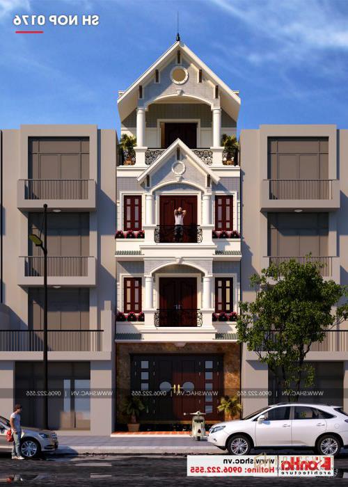 Mẫu nhà tân cổ điển 4 tầng mặt tiền 5m tại Phú Quốc - SH NOP 0176 17 Mẫu thiết kế nhà 3 tầng tân cổ điển Châu Âu 4 tầng tại Phú Quốc sh nop 0176