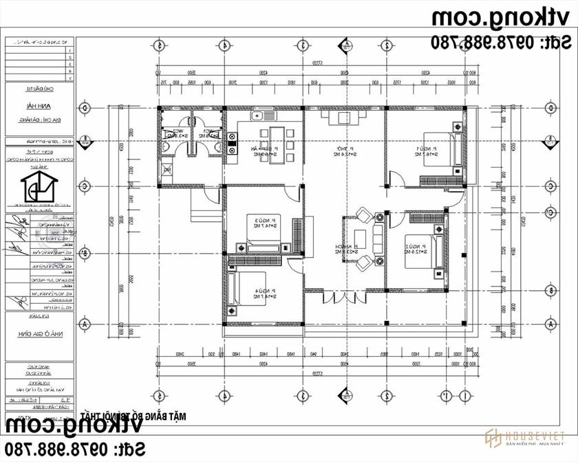 Bản vẽ chi tiết bố trí nội thất biệt thự.