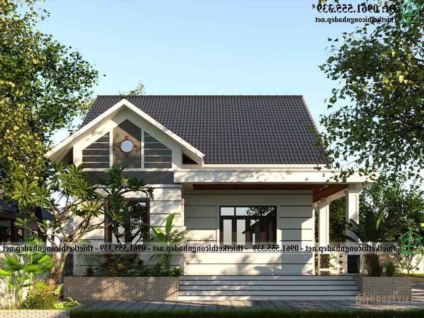 Mặt bên mẫu nhà cấp 4 có gác lửng mái thái đẹp tại Thanh Hóa NDNC4184