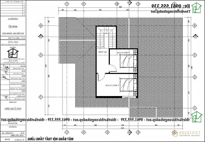 Mặt bằng tầng lửng nhà cấp 4 gác lửng 4 phòng ngủ 1 phòng thờ 13x11m NDNC4184