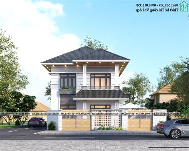 Nhà 2 tầng 8x10m mái thái hiện đại ở Thái Bình NDBT2T159