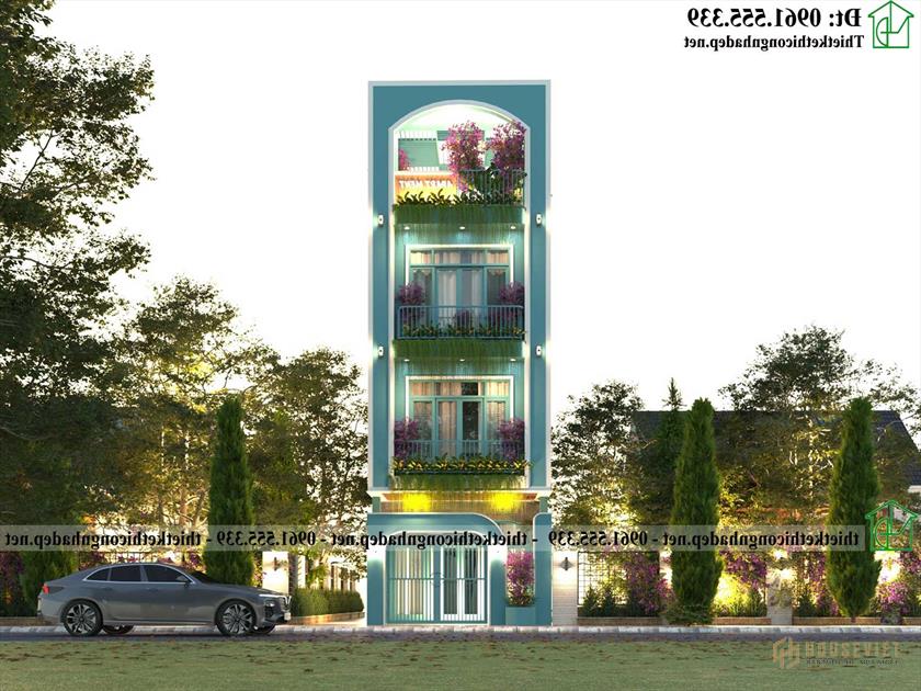 Hình ảnh 3D mẫu thiết kế nhà ống 4 tầng 5x20m hiện đại tại Hà Nội NDNP4T18