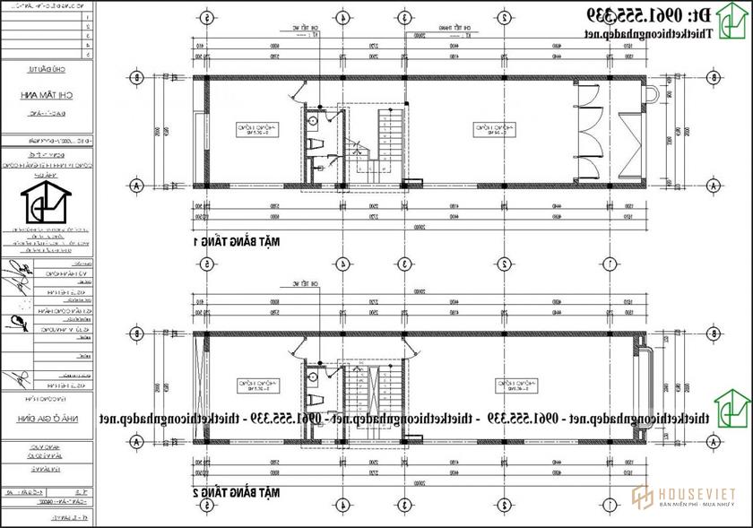 Mặt bằng tầng 1 mẫu thiết kế nhà ống 4 tầng 5x20m NDNP4T18