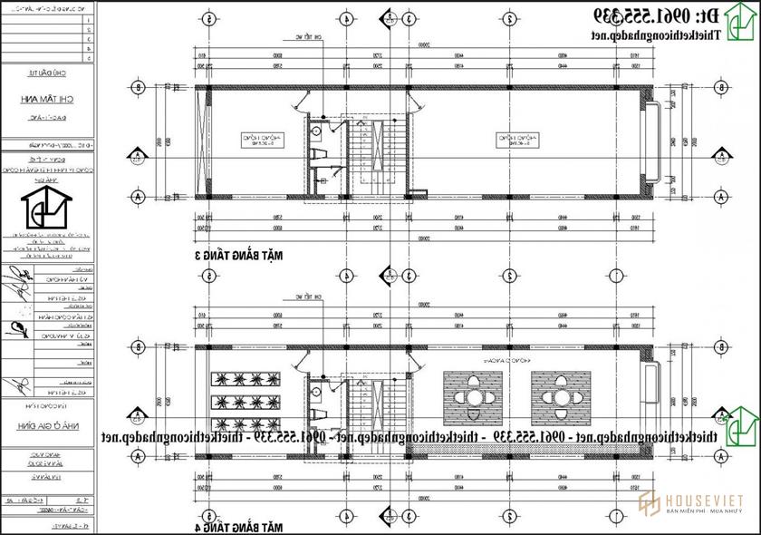 Mặt bằng tầng 2 mẫu thiết kế nhà ống 4 tầng 5x20m NDNP4T18