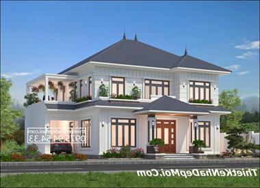 Mẫu nhà 2 tầng mái thái 4 phòng ngủ có gara hiện đại anh Hải